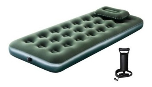 Colchón Inflable 1 Plaza - Inflador Y Almohada Incorporados