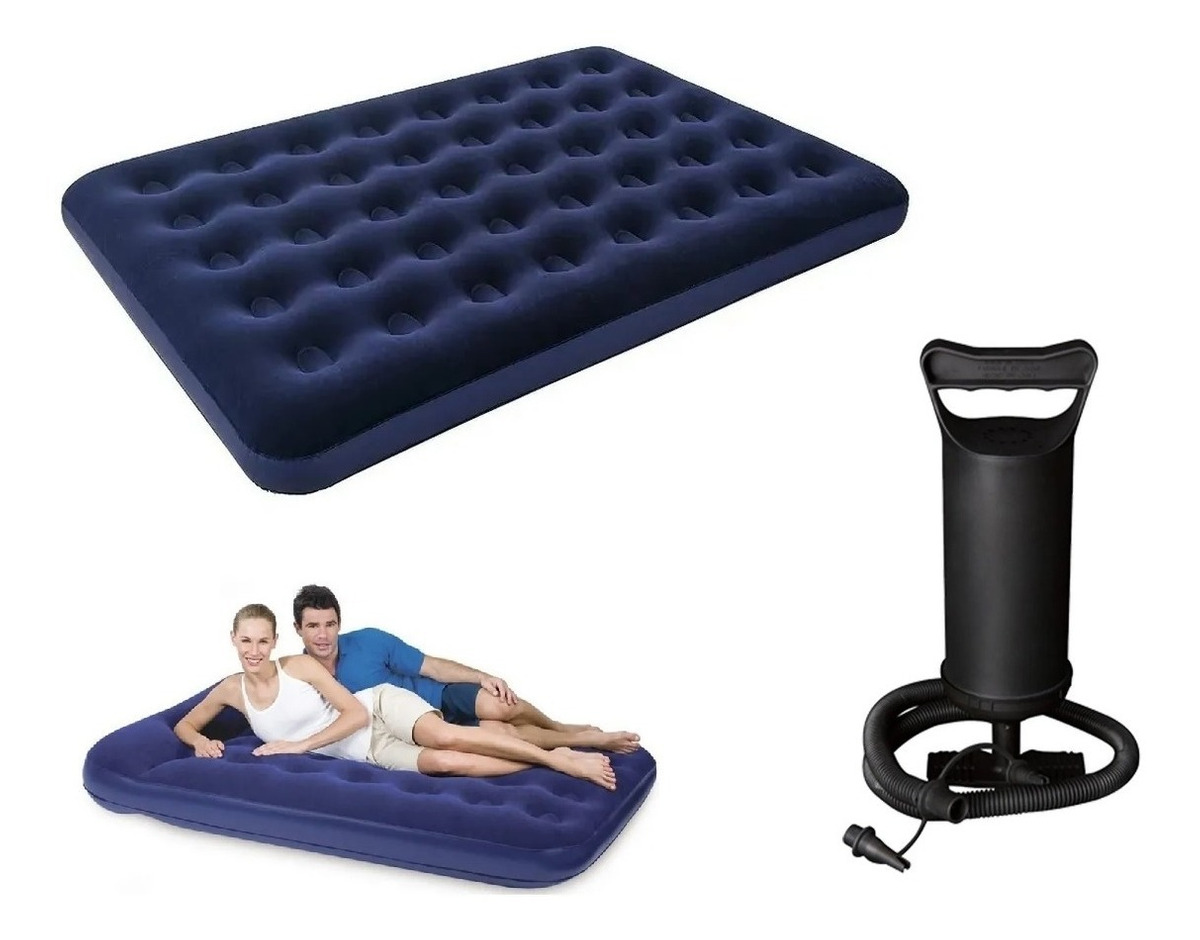 Colchón Inflable - 2 Plazas Para Camping + Inflador De Mano