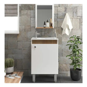 Mueble De Baño Con Patas 1 Puerta Bacha Y Espejo Mdf Muebles Web