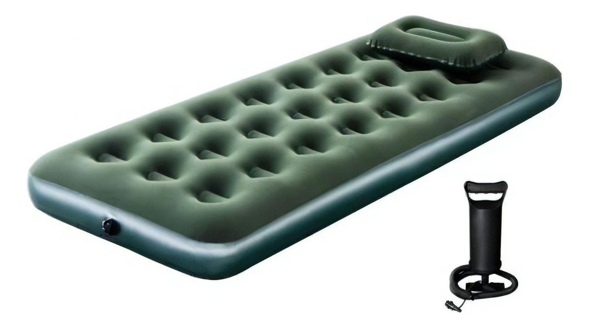 Colchón Klimber Inflable 1 Plaza Nepal Verde Con Bomba Manual Y Almohada
