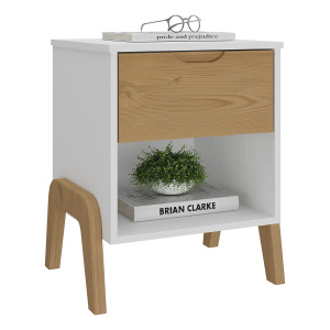 Mesa De Luz Con Patas 1 Cajon Cama Sommier Madera Maciza