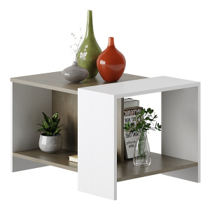 Mesa Ratona Mesita De Centro Estante Auxiliar Living Lateral Color Nogal/blanco